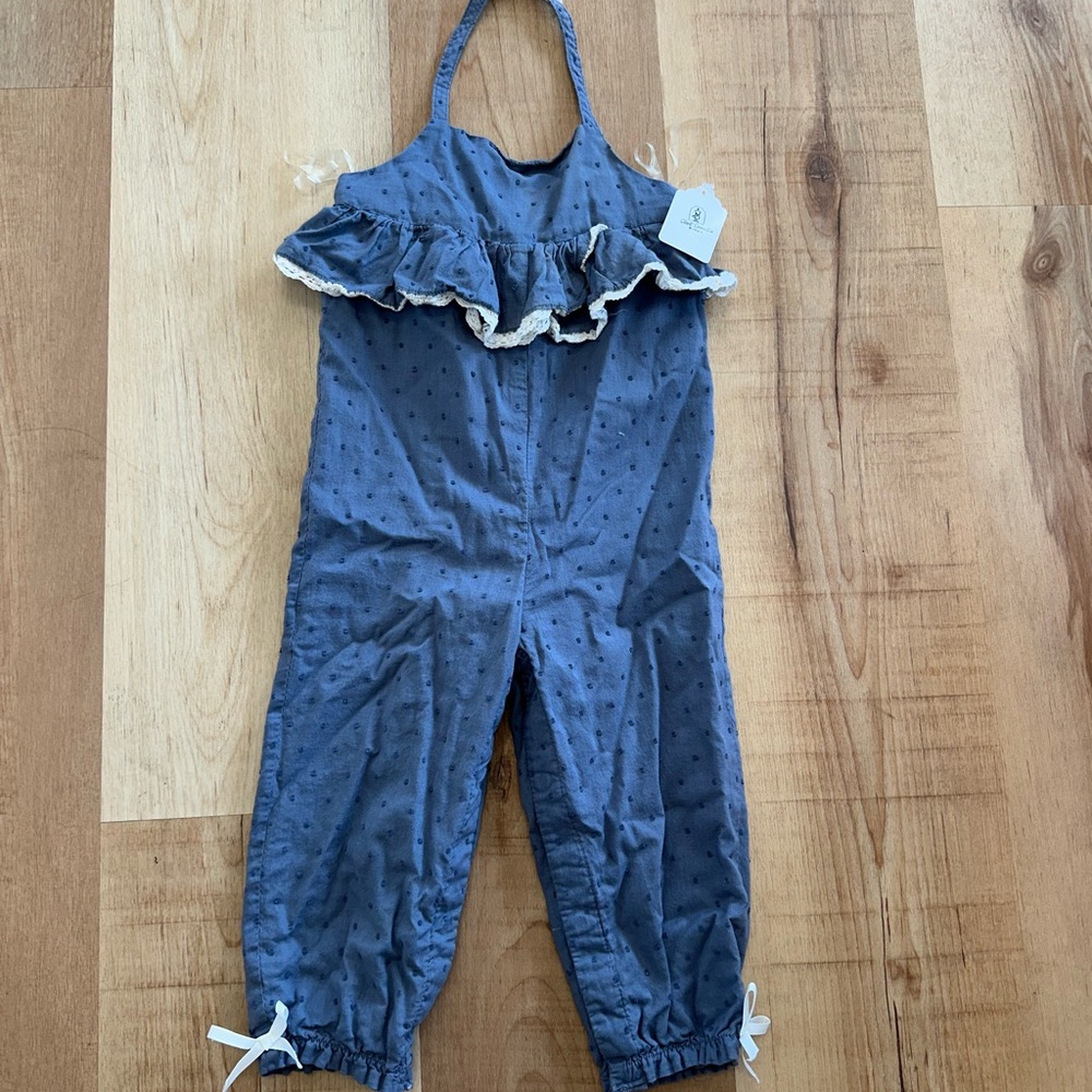 Shabby Chic Blue Ruffled Kids Jumpsuit